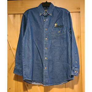Harvard Square Denim Shirt Mens Sz S Blue Button Down Long Sleeve Coffee News